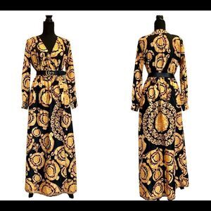 Chic Black and Gold Patterned Maxi Dress
